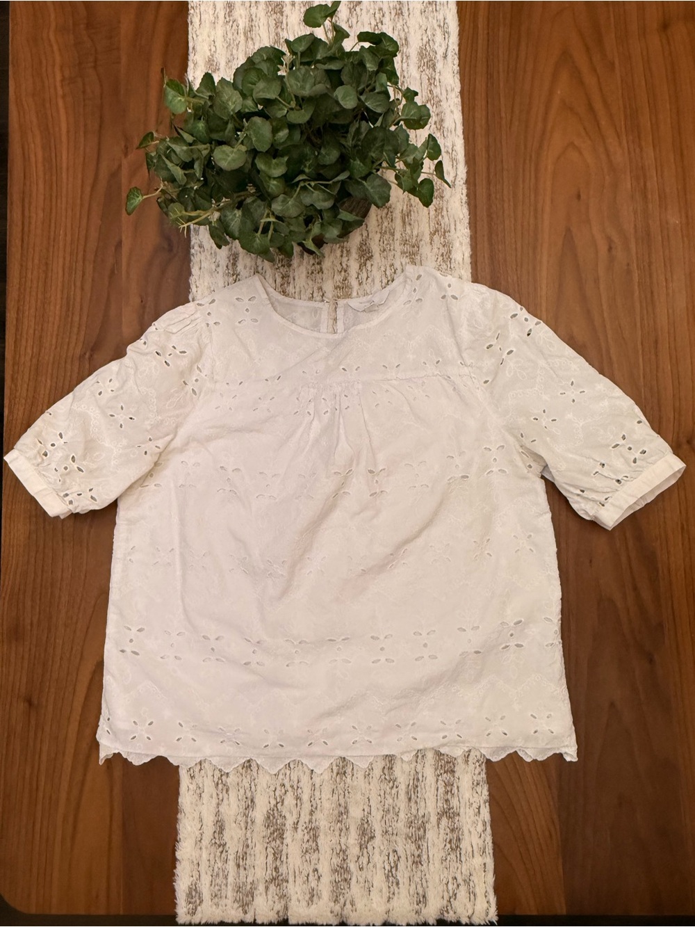 Time and Tru White Eyelet Short Sleeve Blouse